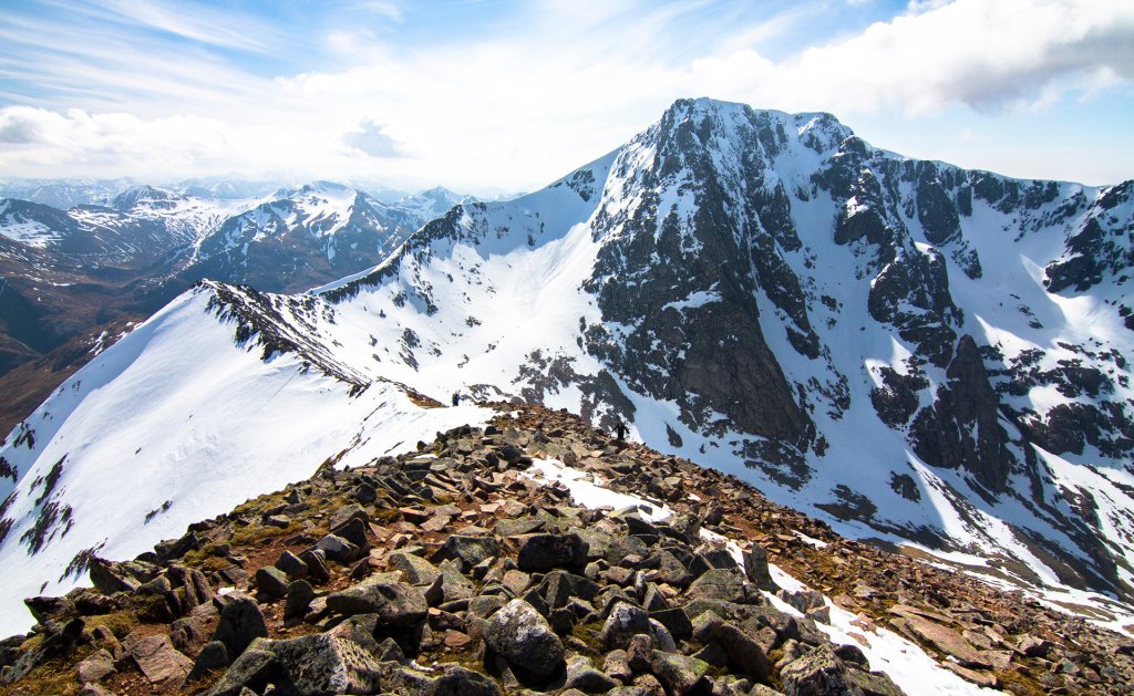 The snowy summit of Ben Nevis.